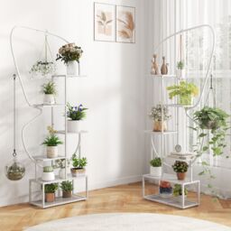 Gymax 6-Tier Metal Plant Stand Butterfly-Shaped Flowerpot Shelf Black in White - thumbnail 4