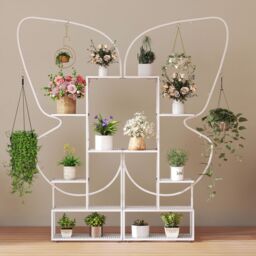 Gymax 6-Tier Metal Plant Stand Butterfly-Shaped Flowerpot Shelf Black in White - thumbnail 3
