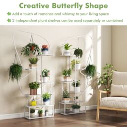 Gymax 6-Tier Metal Plant Stand Butterfly-Shaped Flowerpot Shelf Black in White - thumbnail 8