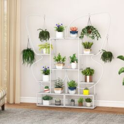 Gymax 6-Tier Metal Plant Stand Butterfly-Shaped Flowerpot Shelf Black in White - thumbnail 5