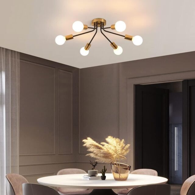Garwarm Modern Gold 6-Light Chandelier Semi Flush Ceiling Light for Living Room in Black - image 1