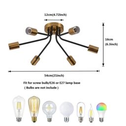 Garwarm Modern Gold 6-Light Chandelier Semi Flush Ceiling Light for Living Room in Black - thumbnail 4