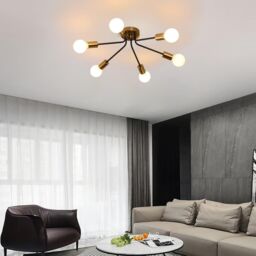 Garwarm Modern Gold 6-Light Chandelier Semi Flush Ceiling Light for Living Room in Black - thumbnail 2