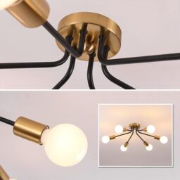 Garwarm Modern Gold 6-Light Chandelier Semi Flush Ceiling Light for Living Room in Black - thumbnail 5