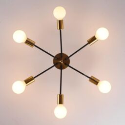 Garwarm Modern Gold 6-Light Chandelier Semi Flush Ceiling Light for Living Room in Black - thumbnail 6