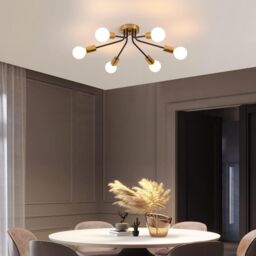 Garwarm Modern Gold 6-Light Chandelier Semi Flush Ceiling Light for Living Room in Black - thumbnail 1