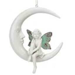 EONLION Secret Fairy On The Moon Hanging Statue 21cm Garden Ornament in White - thumbnail 3