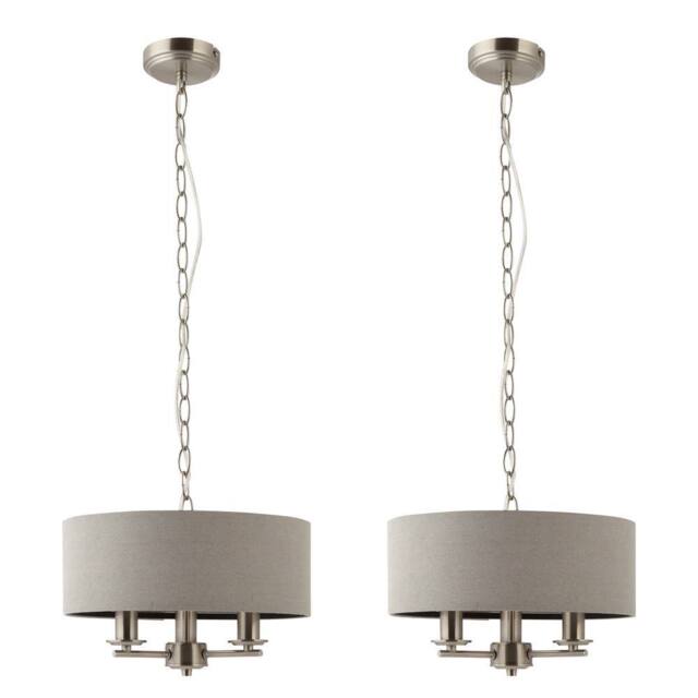 First Choice Lighting Set of 2 Chatsworth - Brushed Chrome Semi Flush Lights with Grey Shade in Silver - image 1