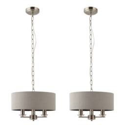 First Choice Lighting Set of 2 Chatsworth - Brushed Chrome Semi Flush Lights with Grey Shade in Silver - thumbnail 1