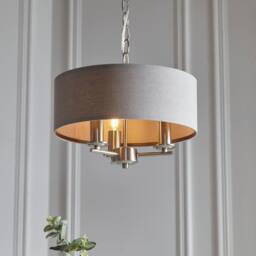 First Choice Lighting Set of 2 Chatsworth - Brushed Chrome Semi Flush Lights with Grey Shade in Silver - thumbnail 9