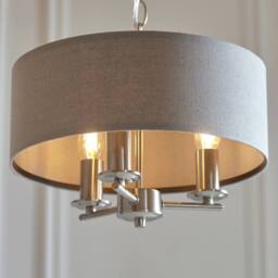 First Choice Lighting Set of 2 Chatsworth - Brushed Chrome Semi Flush Lights with Grey Shade in Silver - thumbnail 5