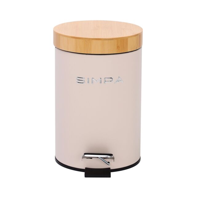 simpa 3L Soft-Closing Pedal Dustbin with Bamboo Lid in Cream - image 1