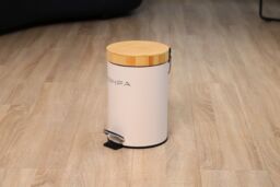 simpa 3L Soft-Closing Pedal Dustbin with Bamboo Lid in Cream - thumbnail 4