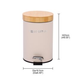 simpa 3L Soft-Closing Pedal Dustbin with Bamboo Lid in Cream - thumbnail 5