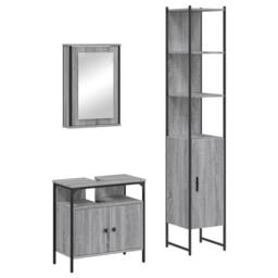 Berkfield Home 3 Piece Bathroom Furniture Set Grey Sonoma Engineered Wood - thumbnail 1