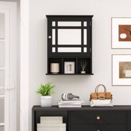 Gymax Wall-mounted Bathroom Cabinet Storage Organizer With Mirror Doors-Black in Black - thumbnail 7