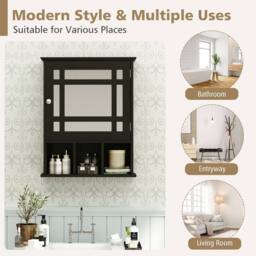 Gymax Wall-mounted Bathroom Cabinet Storage Organizer With Mirror Doors-Black in Black - thumbnail 6
