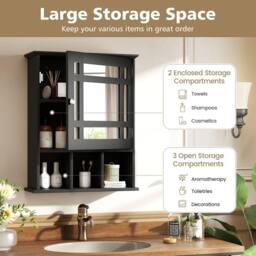 Gymax Wall-mounted Bathroom Cabinet Storage Organizer With Mirror Doors-Black in Black - thumbnail 4