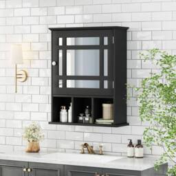 Gymax Wall-mounted Bathroom Cabinet Storage Organizer With Mirror Doors-Black in Black - thumbnail 9