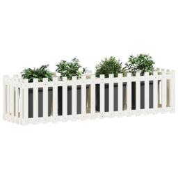 Berkfield Home Garden Raised Bed with Fence Design White 200x50x50 cm Solid Wood Pine - Size: 200 x 50 x 50 cm