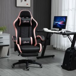 VINSETTO Racing Style Gaming Chair with Reclining Function Footrest, Black - thumbnail 1