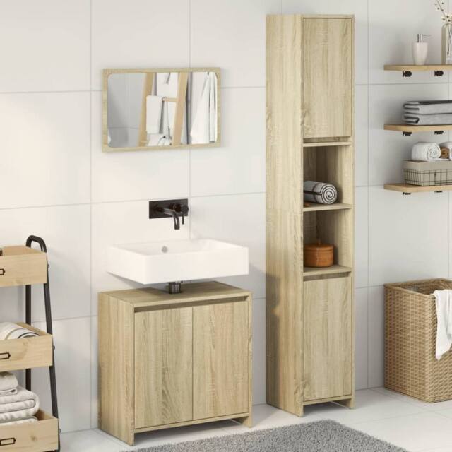 Berkfield Home Practical 3 Piece Bathroom Furniture Set Sonoma Oak Engineered Wood in Light Brown - image 1