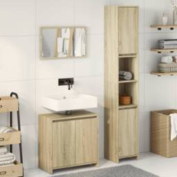 Berkfield Home Practical 3 Piece Bathroom Furniture Set Sonoma Oak Engineered Wood in Light Brown - thumbnail 1