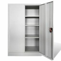 FLAVORA Lockable Metal Storage Cabinet 3 Shelf 2 Door Office in White - Size: 0.6m2 - thumbnail 5