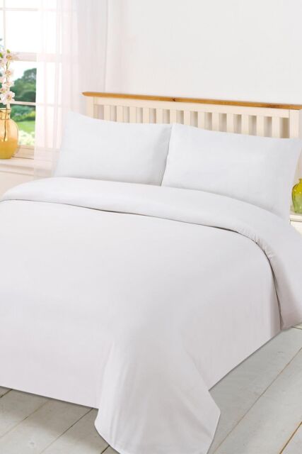 OHS Plain Dyed Duvet Cover Cover with Pillowcase Set in White - Size: Double - image 1