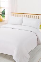 OHS Plain Dyed Duvet Cover Cover with Pillowcase Set in White - Size: Double - thumbnail 1