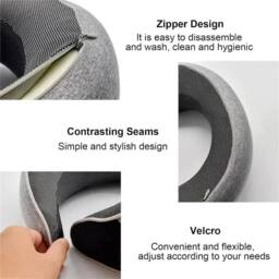 Nordara Dark Black U Shaped Memory Foam Travel Pillow for Car Plane in Grey - thumbnail 4