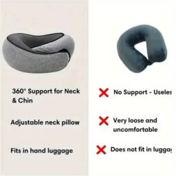 Nordara Dark Black U Shaped Memory Foam Travel Pillow for Car Plane in Grey - thumbnail 5