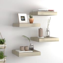 Berkfield Home Floating Wall Shelves 4 pcs Oak 23x23.5x3.8 cm MDF in Brown - thumbnail 1