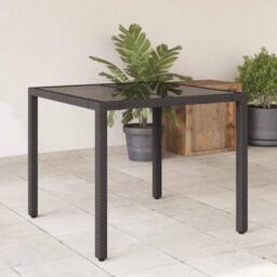 Berkfield Home Garden Table with Glass Top Black 90x90x75 cm Poly Rattan - Size: 90 x 90 x 75 cm - thumbnail 2