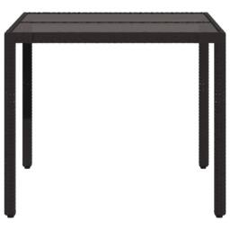 Berkfield Home Garden Table with Glass Top Black 90x90x75 cm Poly Rattan - Size: 90 x 90 x 75 cm - thumbnail 5