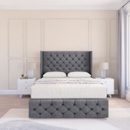 "Sloomy Luthor Coniston Wingback Bed Set, No Drawers & 54"" Floor Standing Headboard in Dark Grey - Size: Double" - thumbnail 2