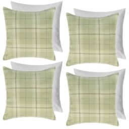 OHS 4 Pack Woven Check Filled Cushions Printed Soft in Light Green - Size: 45 cm x 45 cm - thumbnail 1