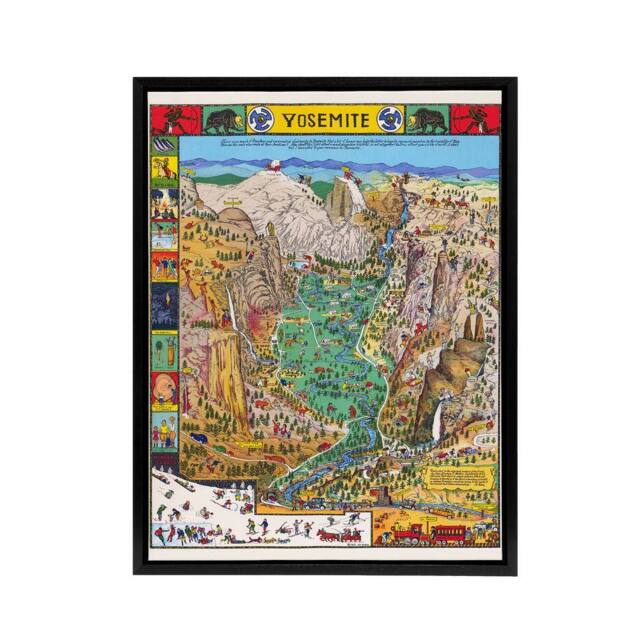"Artery8 Map Mora 1931 Yosemite Valley Framed Canvas Wall Art Print - Size: W18"" x H24""" - image 1