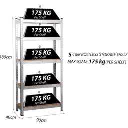 SPETLEK Garage Shelving Units 5 Tier Heavy Duty in Silver - Size: 0.6m2 - thumbnail 4