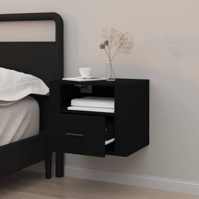 Berkfield Home Elegant Wall-mounted Bedside Cabinet Black 50x36x40 cm - Size: 50 x 36 x 40 cm - image 1