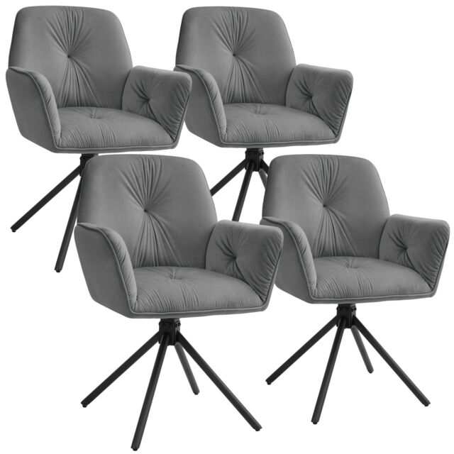 tectake Swivel Chair Lenia Set Of 4 - Velvet Look Anthracite/Black in Dark Grey - Size: 4 Pack - image 1