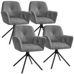 tectake Swivel Chair Lenia Set Of 4 - Velvet Look Anthracite/Black in Dark Grey - Size: 4 Pack