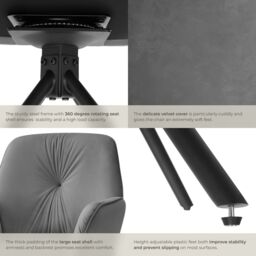 tectake Swivel Chair Lenia Set Of 4 - Velvet Look Anthracite/Black in Dark Grey - Size: 4 Pack - thumbnail 5