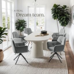 tectake Swivel Chair Lenia Set Of 4 - Velvet Look Anthracite/Black in Dark Grey - Size: 4 Pack - thumbnail 8