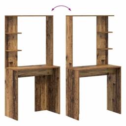 Berkfield Home Brown Writing Desk Old Wood Solid Reclaimed Wood Medium Shelving - thumbnail 9