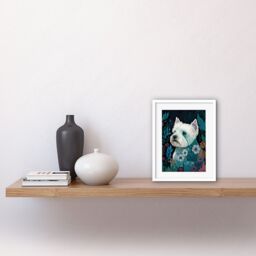 "Artery8 Wall Art Print West Highland White Terrier in Flowers Dark Multicoloured Linocut Artwork Framed 9X7 Inch - Size: W7"" x H9""" - thumbnail 2