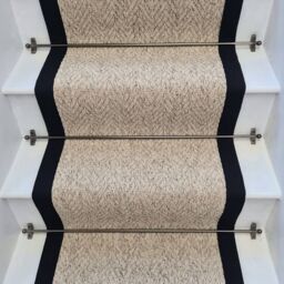 RainbowHome Herringbone Berber Beige Stain Free Stair Runner With 100% Black Cotton Border - Size: 55 cm x 700 cm