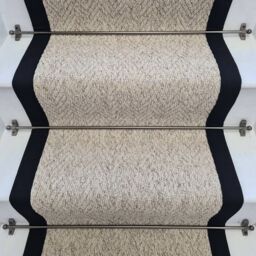 RainbowHome Herringbone Berber Beige Stain Free Stair Runner With 100% Black Cotton Border - Size: 55 cm x 700 cm - thumbnail 2