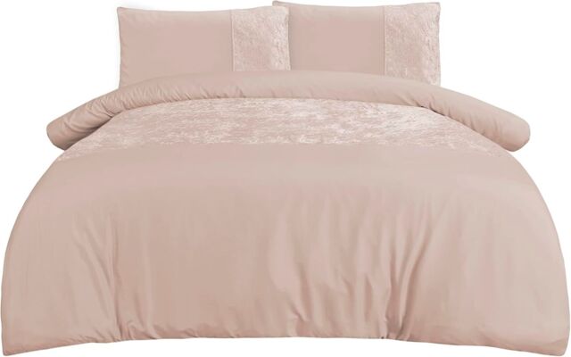 Smart Living Soft & Elegant Cosy Velvet Cuff Panel Duvet Cover Set with Pillowcases in Light Beige - Size: Single - image 1