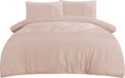 Smart Living Soft & Elegant Cosy Velvet Cuff Panel Duvet Cover Set with Pillowcases in Light Beige - Size: Single - thumbnail 1